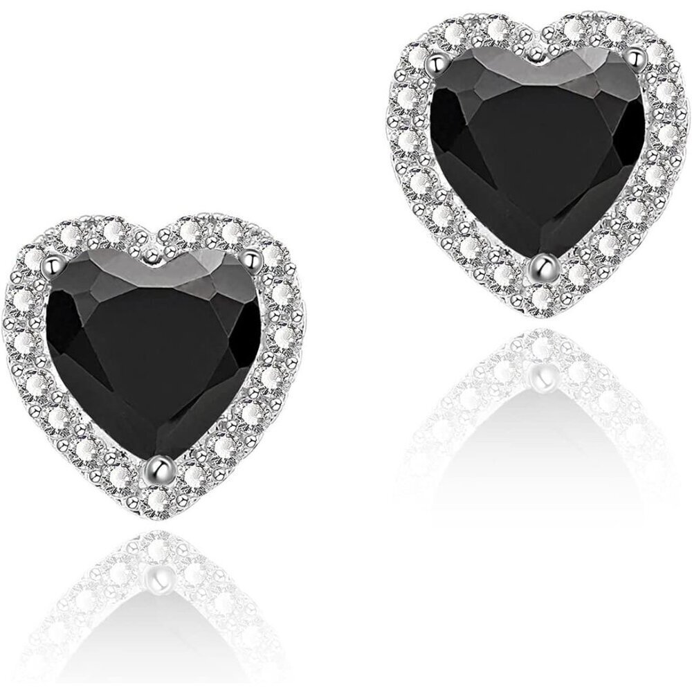 Women's Heart Black Elegant Mall Dainty Halo Birthstone Cubic Zirconia Earring